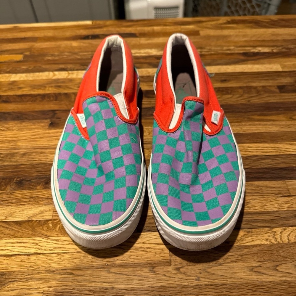 Teal and purple slip on vans size men’s 7
